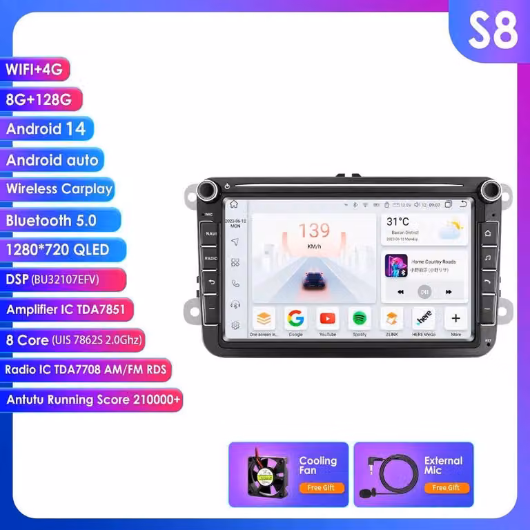 Autoradio multimediale - Sistema multimediale per auto - Navigatore GPS per auto - Autoradio Android - Unità centrale per cruscotto