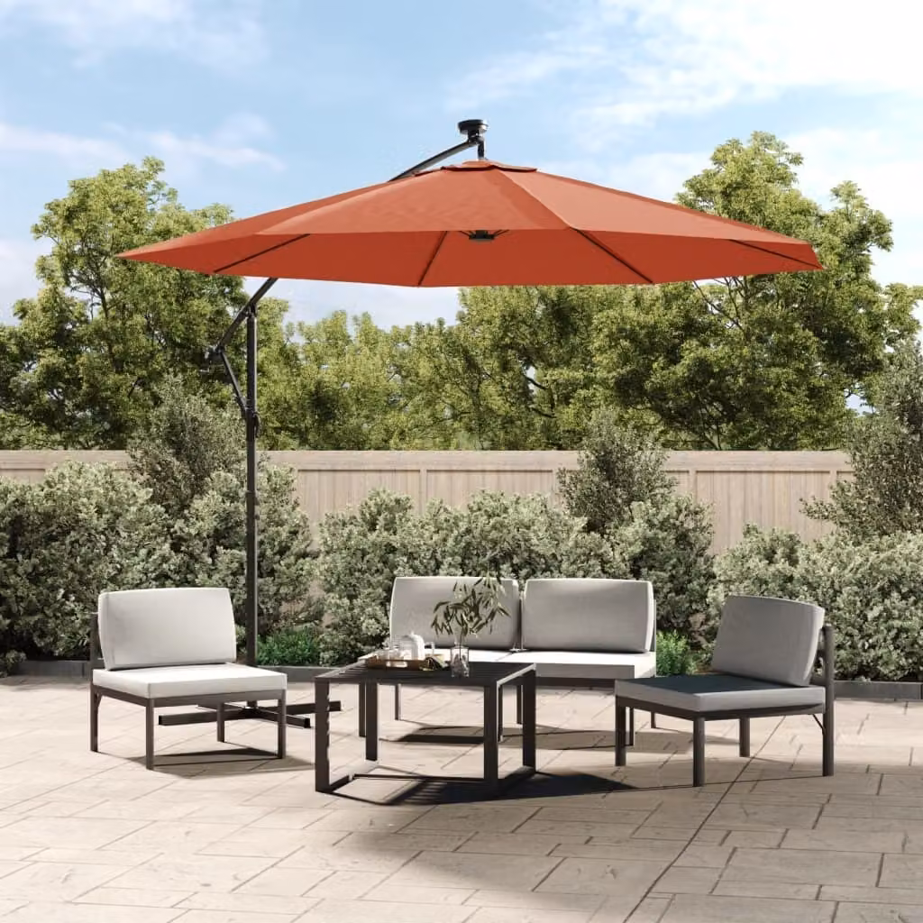 The Living Store Ombrellone a semaforo con luci LED e palo in acciaio rosso terracotta