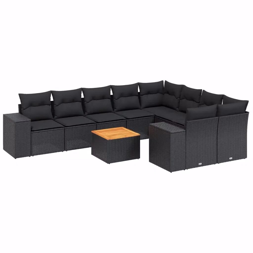 vidaXL Set Divani da Giardino 10 Pezzi in Polyrattan Nero con Cuscini e Tavolino da Esterno – 2