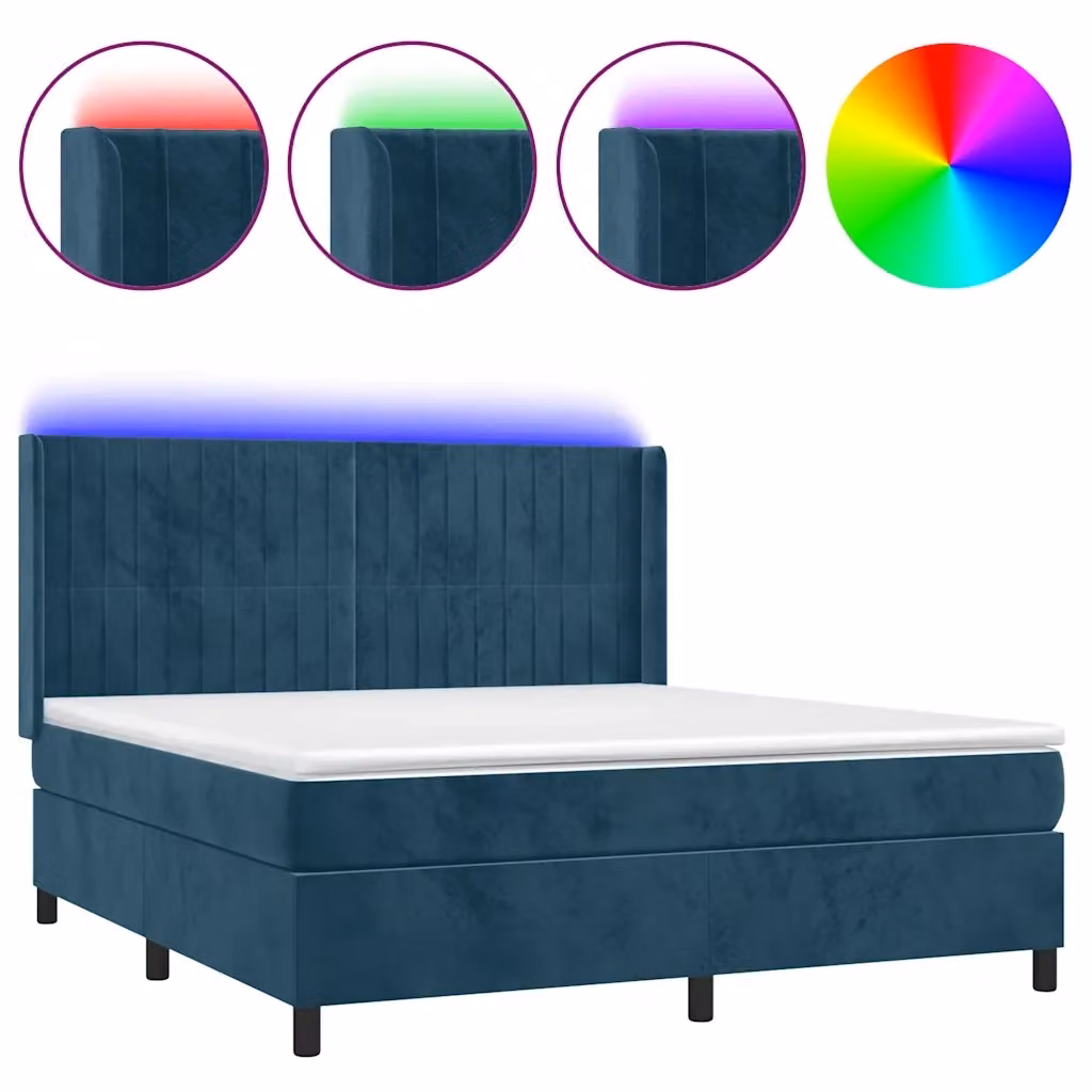 Letto Ibrido con Materasso e Illuminazione LED vidaXL in Velluto Blu, L/P: 160 x 200 cm – 2