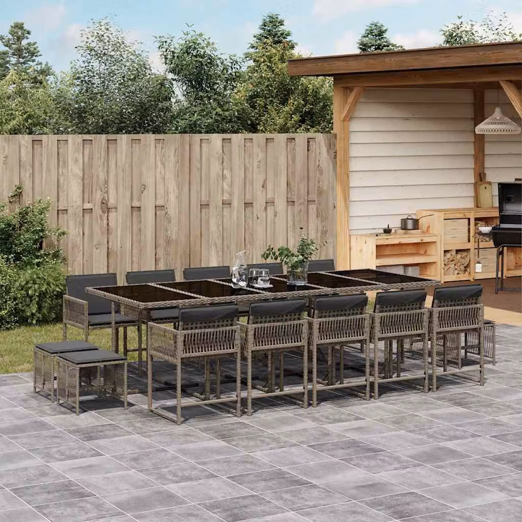 vidaXL Set da Pranzo da Giardino 15 pz in Polyrattan con Cuscini Grigio e Nero – 1