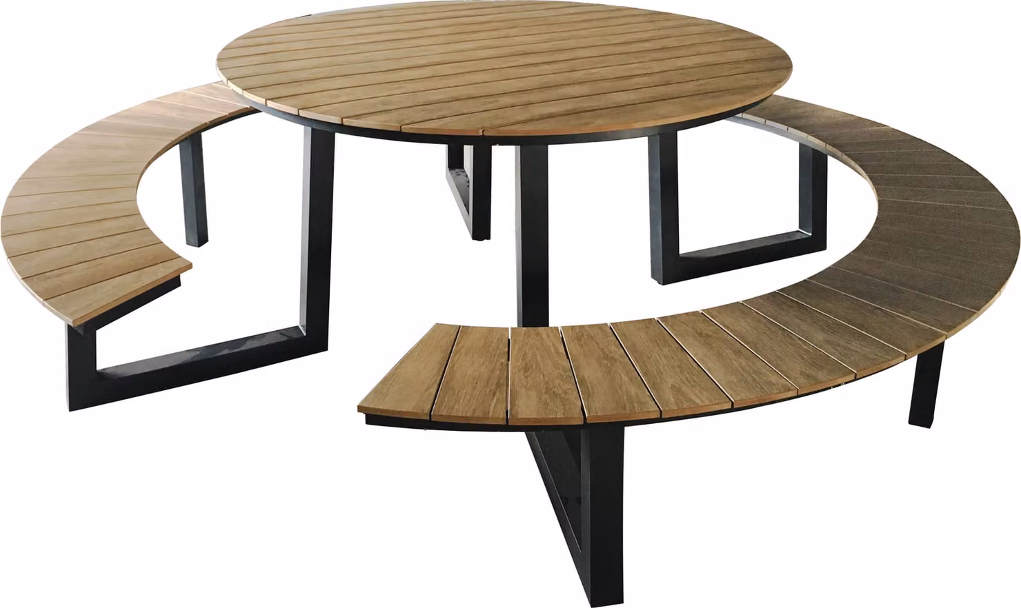 AXI Taco Tavolo da picnic rotondo in teak e antracite per 6 persone | Tavolo da picnic / Tavolo da picnic / Panca da picnic rotonda per adulti in alluminio e polipropilene | 200 x 190 cm