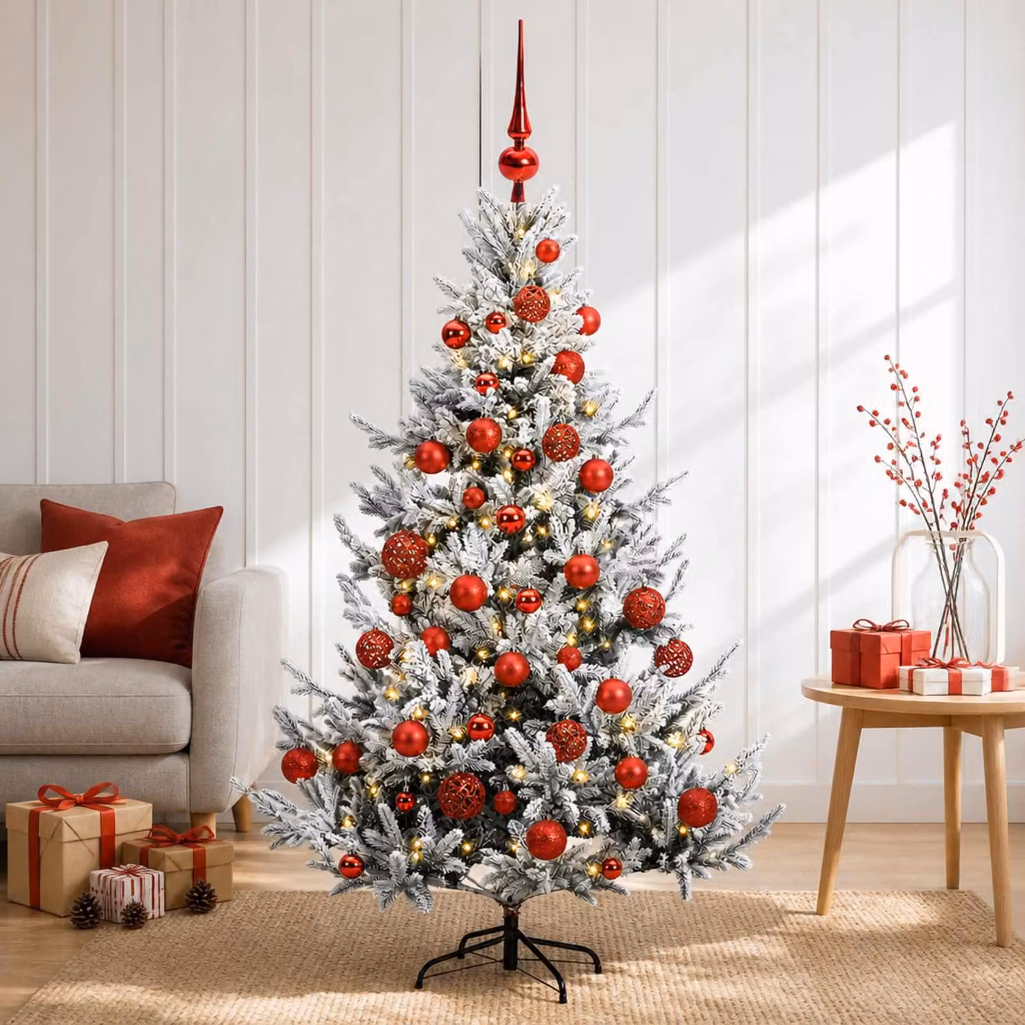 Albero di Natale artificiale con decorazioni a forma di sfera natalizia, altezza 120 cm, con 150 luci a LED