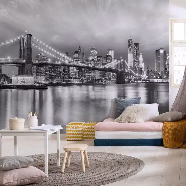 Fotomurale KOMAR Brooklyn con design astratto moderno, Multicolore e Grigio, L: 368 cm, H: 254 cm