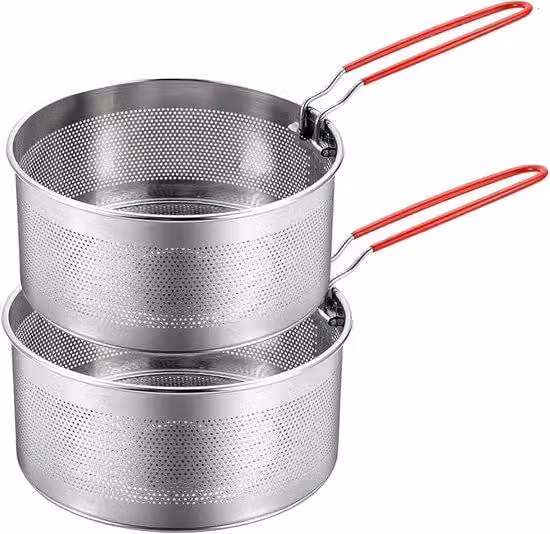 Set da 2 colini per pasta in acciaio inossidabile – Manici rimovibili – Filo fitto per pasta, verdure, patatine fritte e cottura