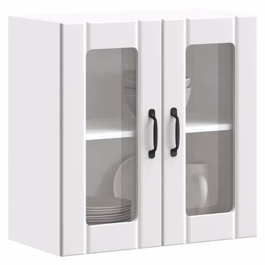 Pensile da cucina moderno vidaXL con ante in vetro e ripiani interni, Bianco, L: 60 cm, H: 60 cm, P: 31 cm