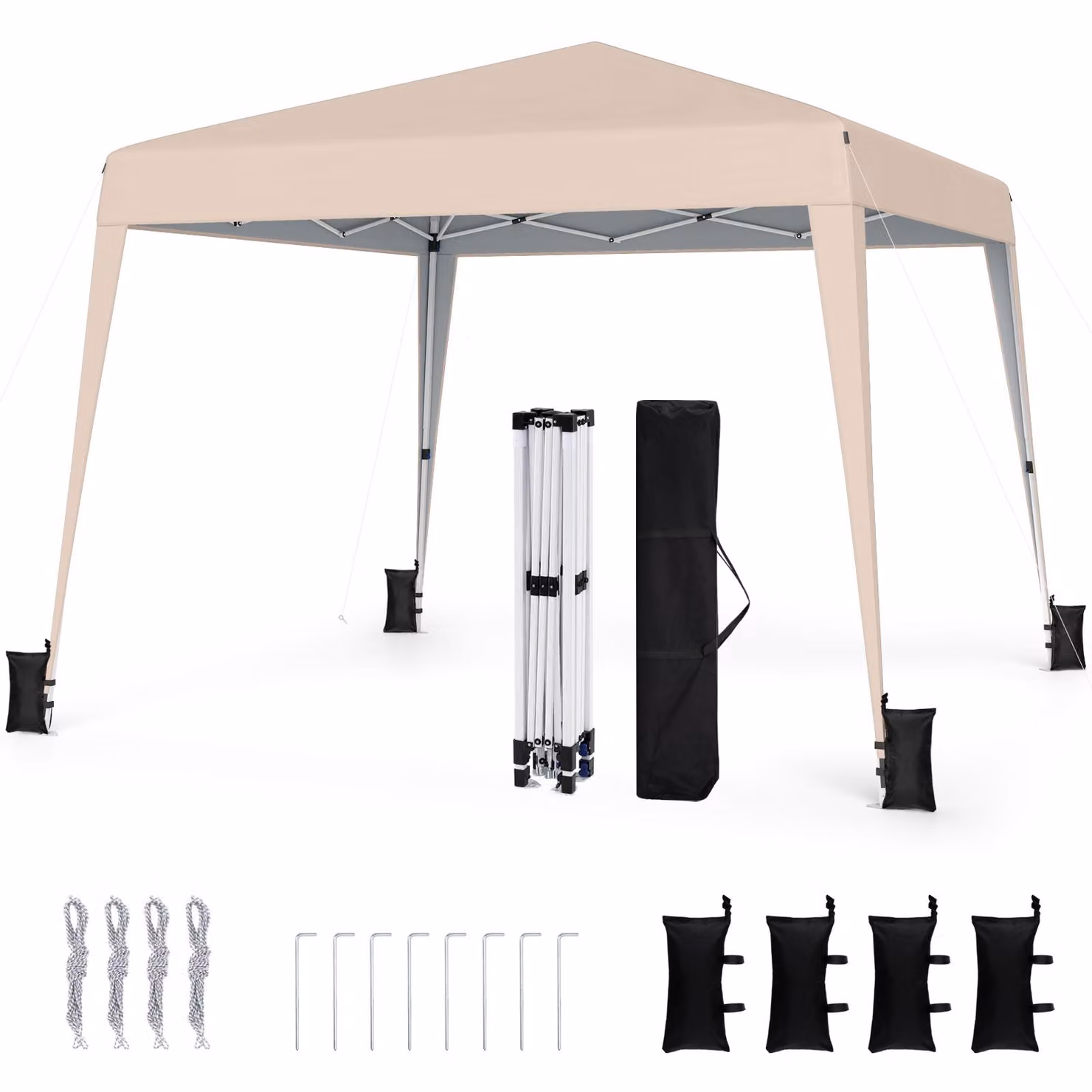 Gazebo pieghevole COSTWAY 3x3 m, gazebo pieghevole regolabile in altezza, gazebo da giardino idrorepellente e portatile, tenda da giardino con protezione solare e borsa per il trasporto, beige