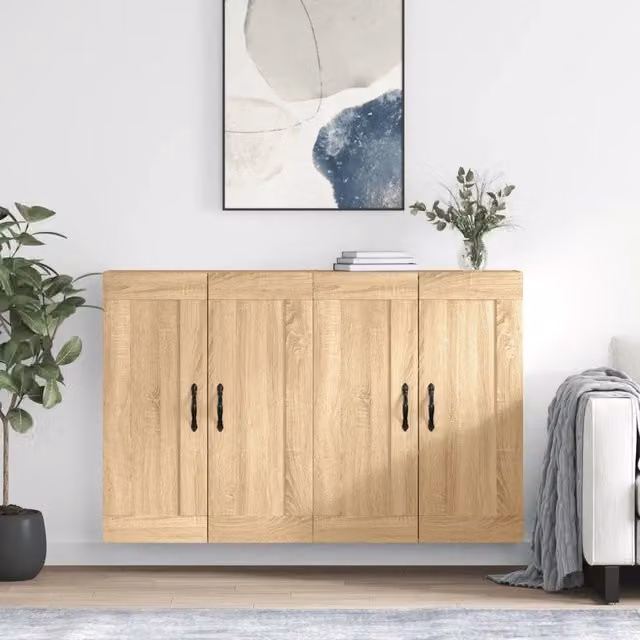 Set di 2 armadietti a parete vidaXL in legno e metallo color rovere, design moderno con ante a battente