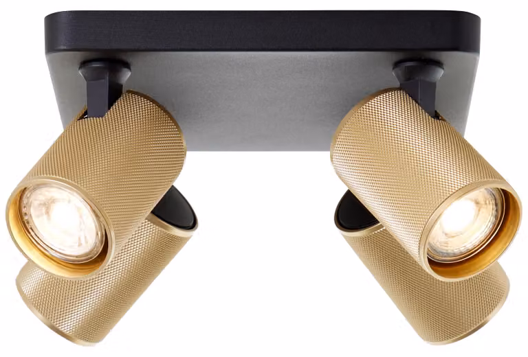 Brilliant Lampe Marty Pannello faretti LED 4flg nero sabbia/oro opaco oro 4x GU10, 10 W, lampadina LED inclusa e sostituibile