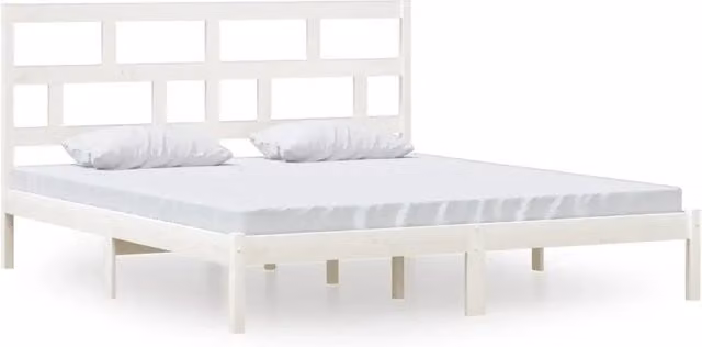 Letto matrimoniale Super King in legno di pino massello bianco con doghe fisse L/P/H: 180 x 200 x 151 cm