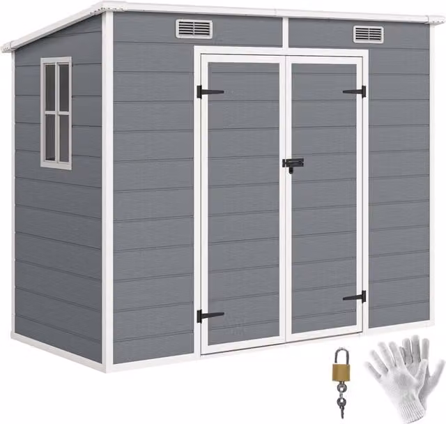 Casetta da giardino in plastica ¨C zephmum ¨C grigio 240x130 cm con finestra e porta