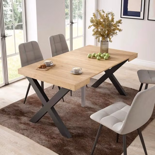 Consolle allungabile, 58 fino 160x90x73cm, Per 8 persone, Gambe in legno, colore Rovere RF2755