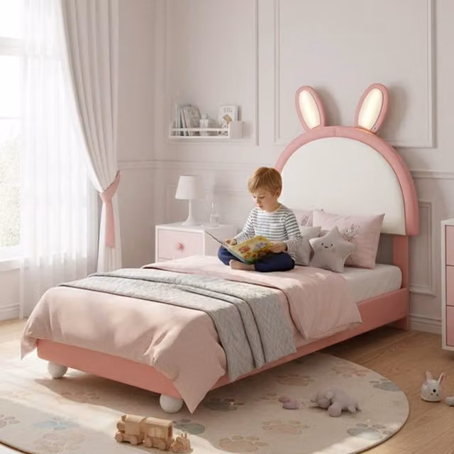 letto imbottito pu rosa 90x200 cm