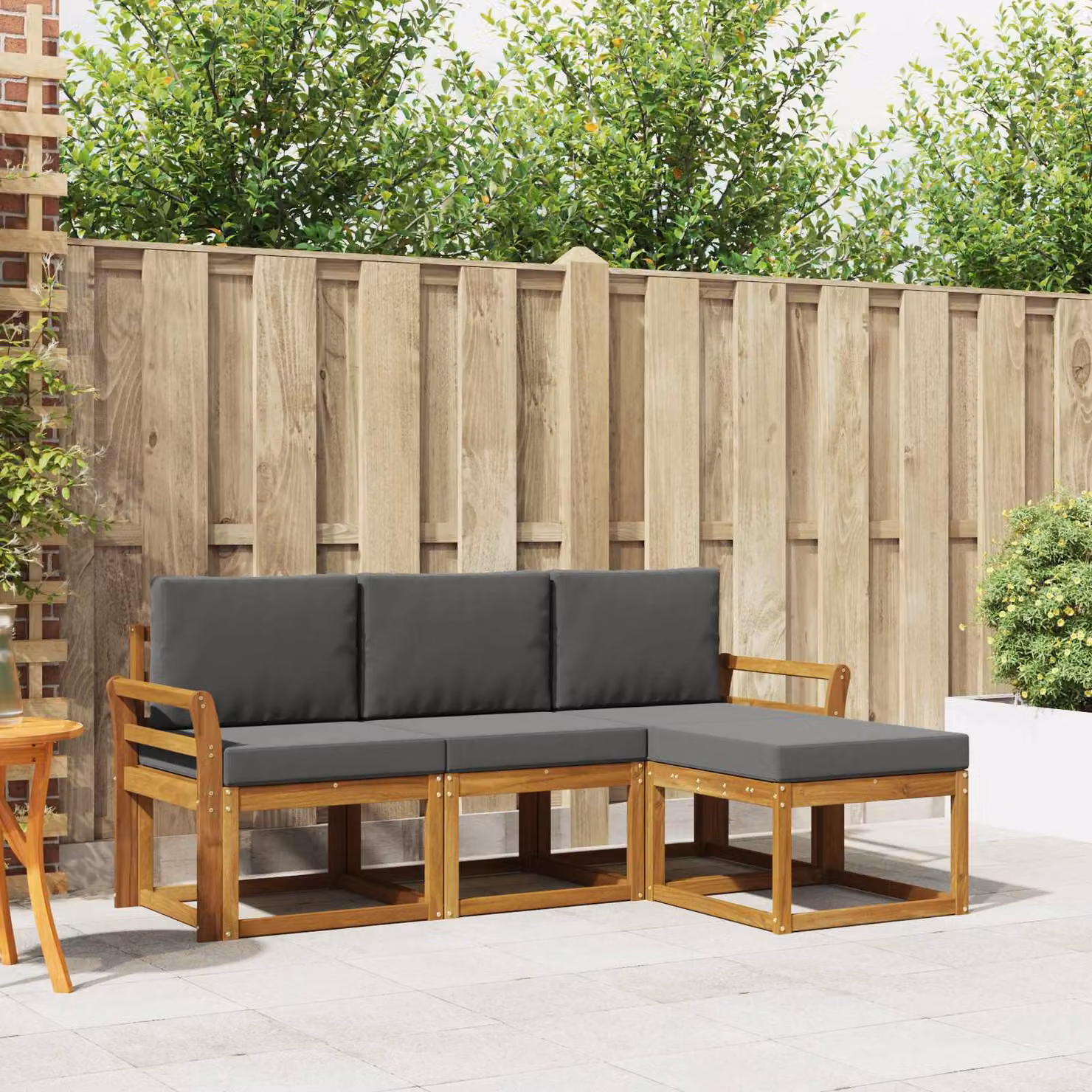 Set di divani da esterno vidaXL a forma di L in legno di acacia con cuscini, beige e antracite