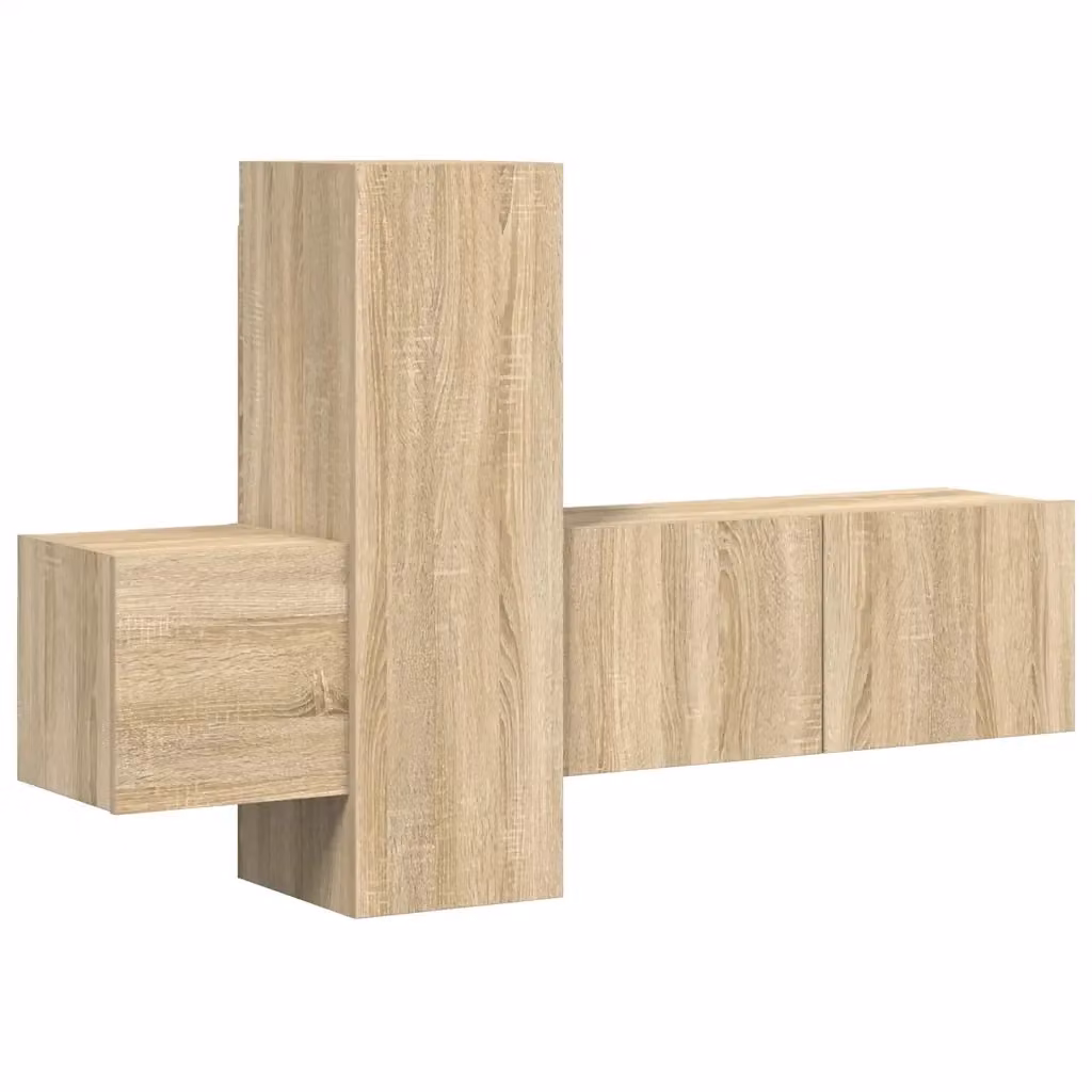 Set di mobili porta TV moderno vidaXL in legno color rovere e beige, composto da 3 pezzi con scomparti multimediali, L/P/H: 80 x 30 x 30 cm – 2