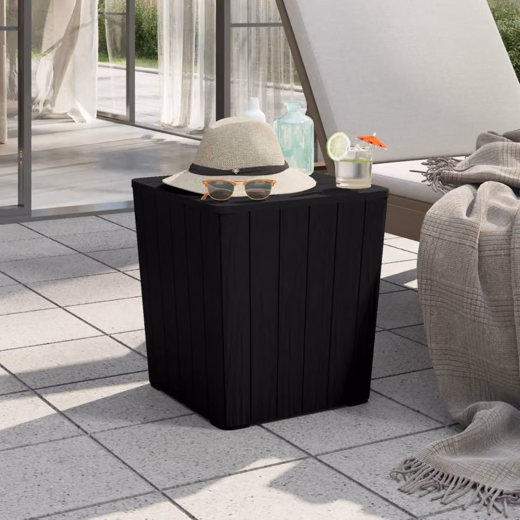 vidaXL Tavolo da Giardino Quadrato con Coperchio Rimovibile e Contenitore per Cuscini Nero