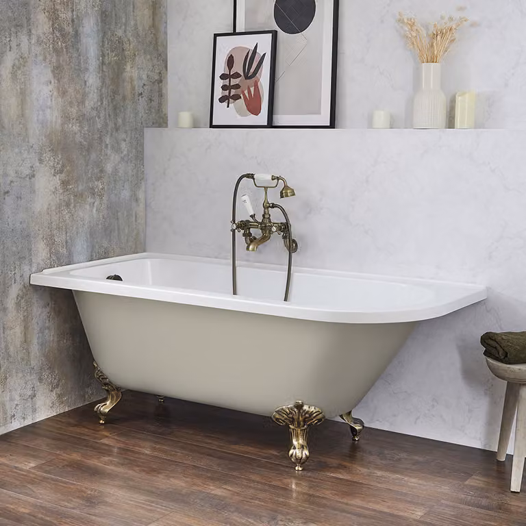 Vasca da Bagno ad Angolo Tradizionale Freestanding - Giallo (Honey Yellow) - 1685 mm x 750 mm - Design a Sinistra - Piedini Cromati - Legend