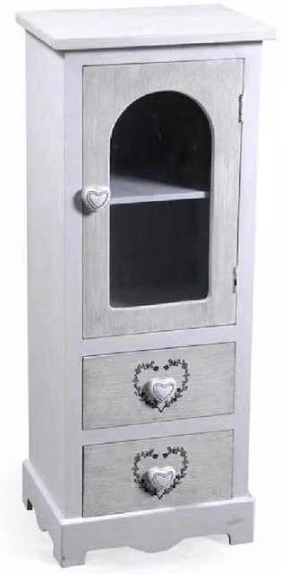 Trade Shop - Mobile Con Vetrina Cuore Anta 2 Cassetti In Legno Shabby Chic 80x32x26cm 662218 -