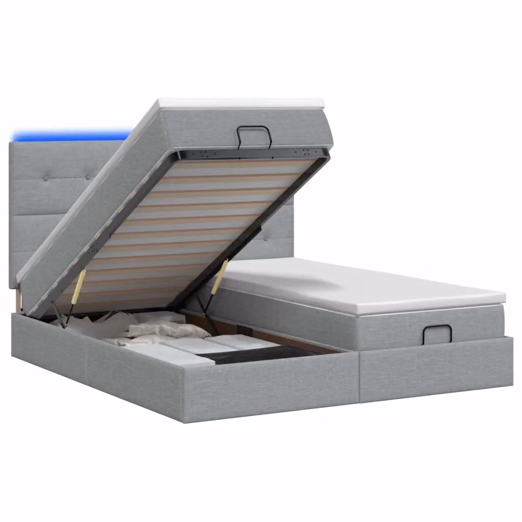 Letto Ottomano con Materasso Ibrido vidaXL Grigio e Bianco con Illuminazione LED e Porte USB L/P/H: 180 x 200 x 88 cm – 2