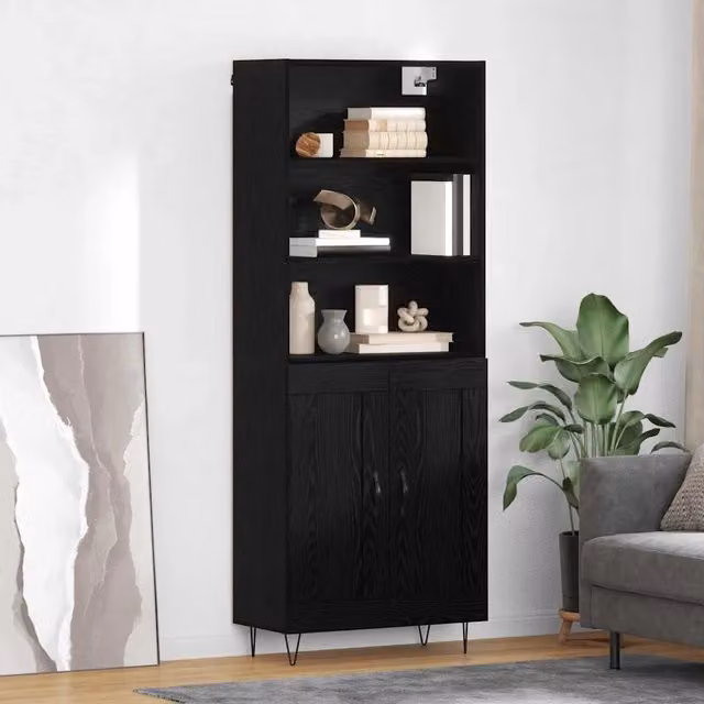 Credenza moderna vidaXL in 2 pezzi colore nero L: 69,5 cm, P: 34 cm, H: 180 cm – 1