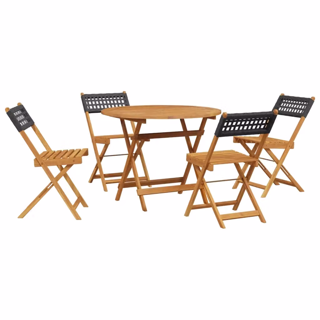 Set da pranzo per giardino e terrazzo vidaXL in polyrattan e legno di acacia nero e marrone con tavolo rotondo pieghevole – 2