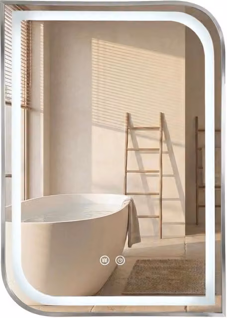 Specchio LED Rea Zone Rettangolare con Touch Switch e Dimmerabile, Colore Argento, L: 80 cm, H: 60 cm