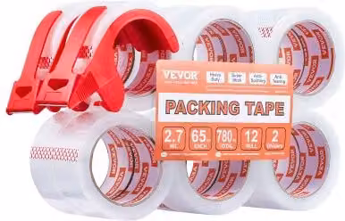 Set di 12 rotoli di nastro da imballaggio trasparente VEVOR con distributore, resistente, dimensioni: L 47,8 mm x Lunghezza 59,4 m