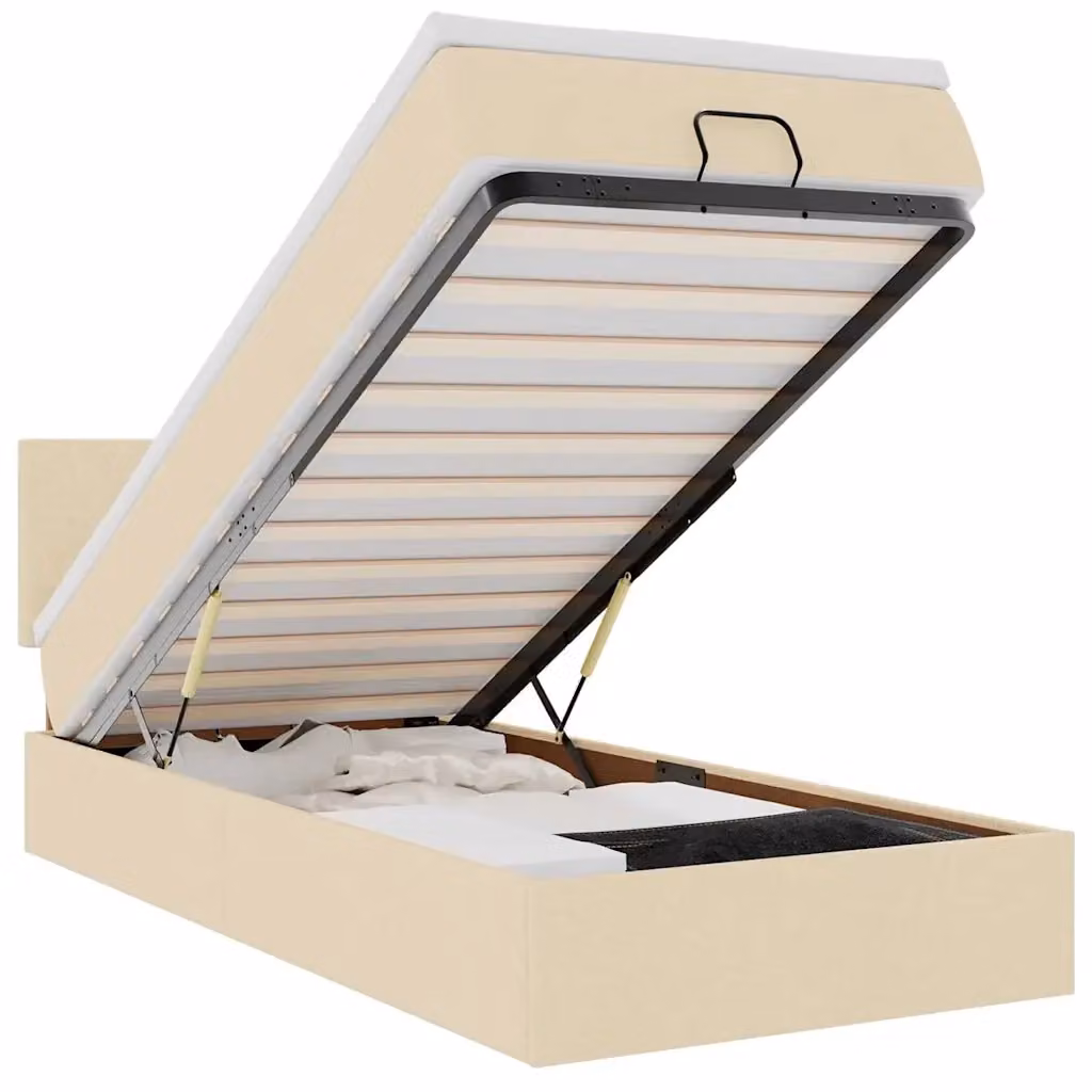 vidaXL Pouf Letto con Materasso, Illuminazione LED e Porte USB, Colore Beige e Bianco, L/P/H: 90 x 200 x 88 cm – 2