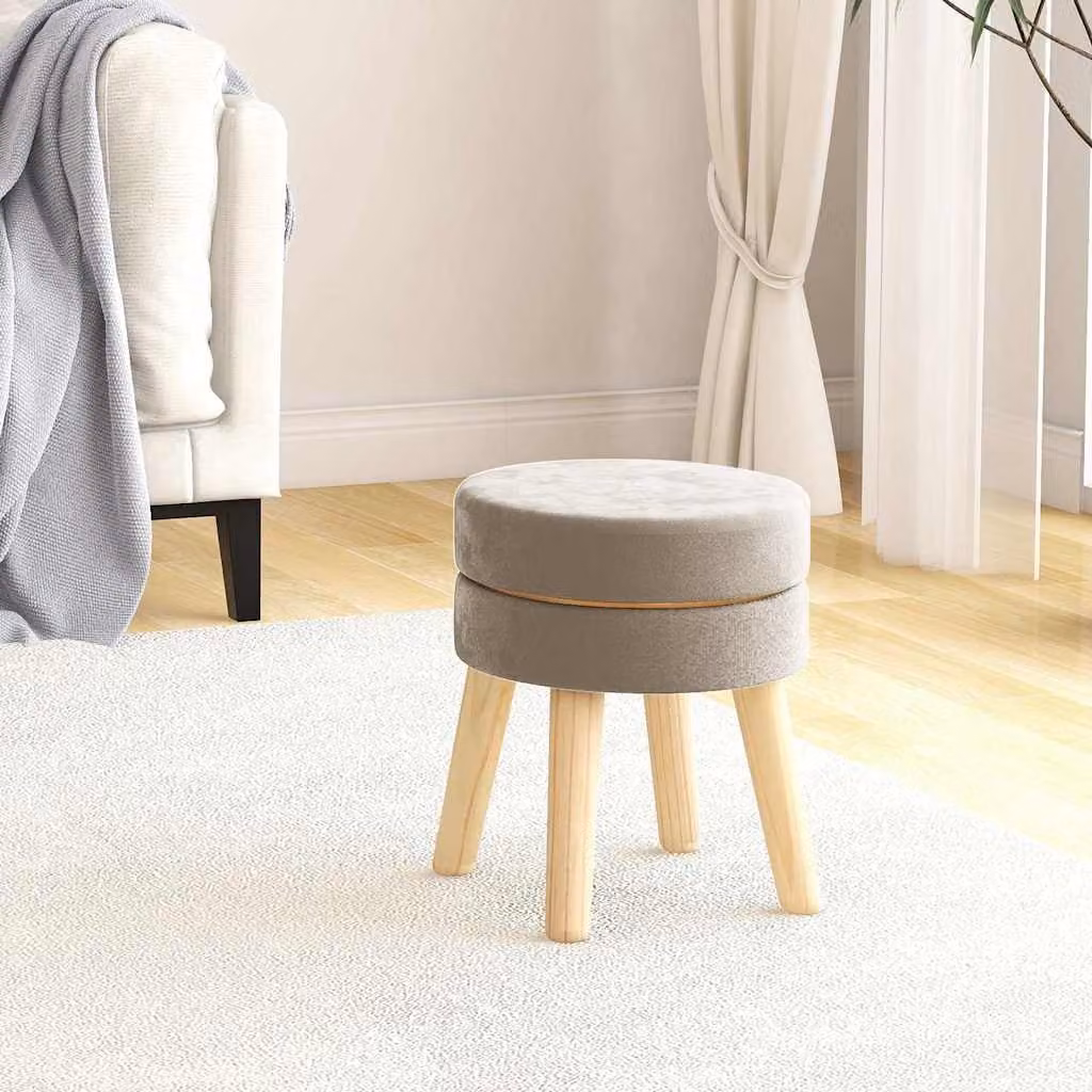 Sgabello rotondo vidaXL in velluto grigio con struttura in legno, Diametro: 35 cm, Altezza: 35 cm