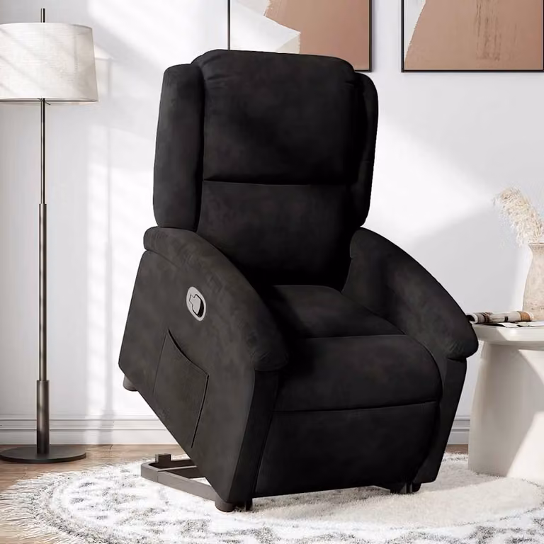 vidaXL Poltrona Alzapersona Reclinabile in Velluto Nero con Assistenza Elettrica per Senior