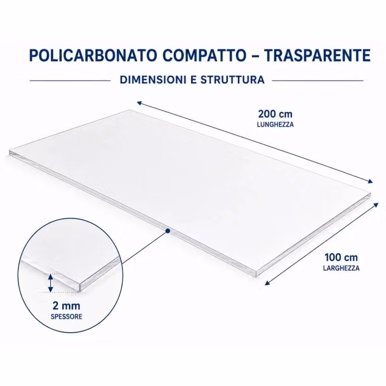 EZOOZA Pannello in Policarbonato Compatto Trasparente, Spessore: 2 mm, L: 200 cm, P: 100 cm, Confezione da 4 Pezzi