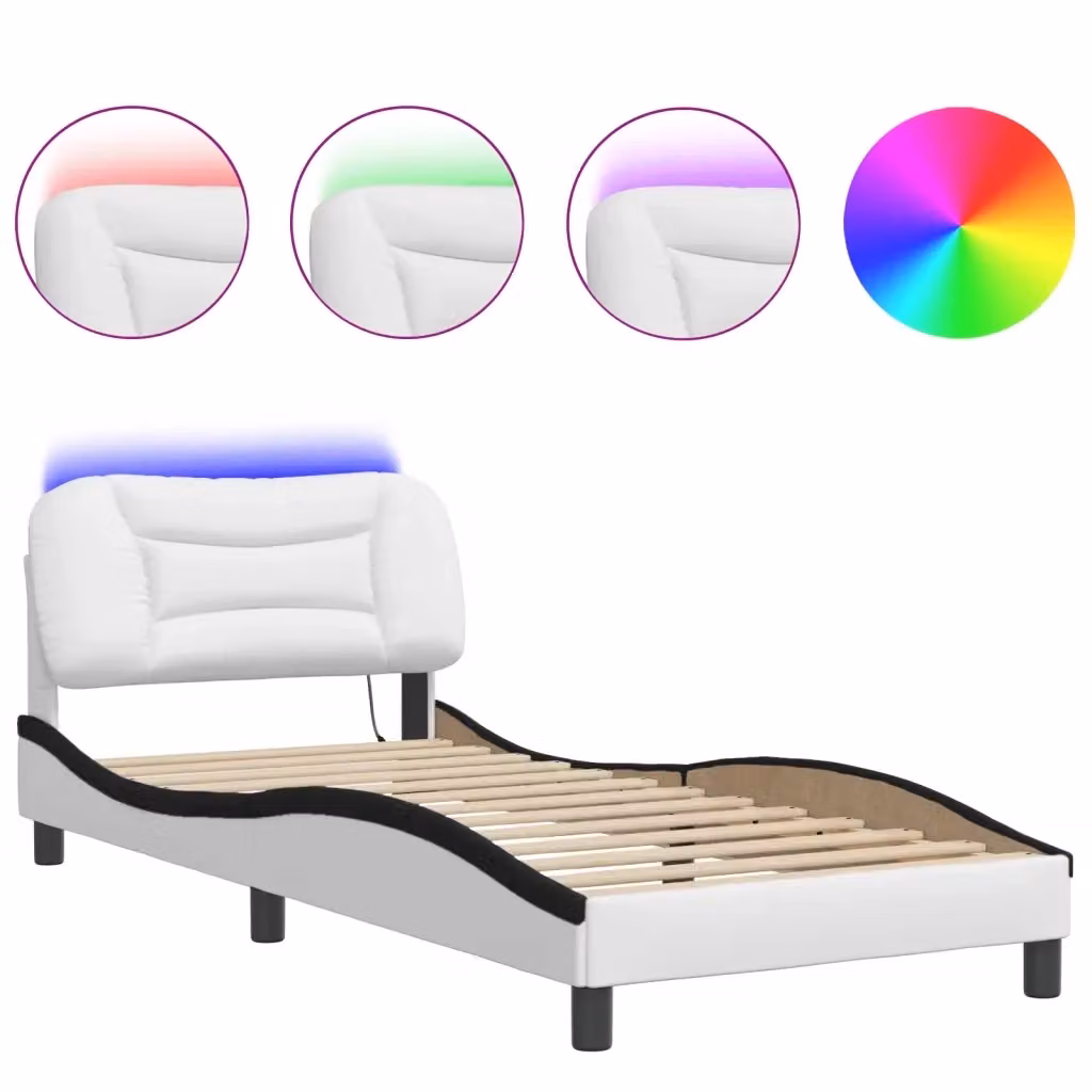 Giroletto con LED e porta USB Hvar vidaXL senza materasso, Bianco e Nero, L: 200 cm, P: 80 cm – 2
