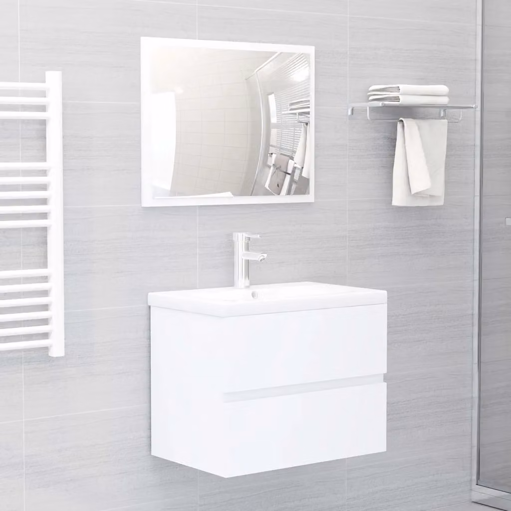Set Mobili da Bagno Moderno vidaXL Bianco Lucido con Mobile Lavabo e Armadietto Specchio a Parete