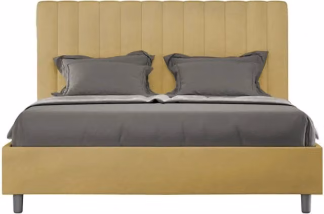 Letto matrimoniale francese con rete imbottito 140x210 microfibra ocra Agueda