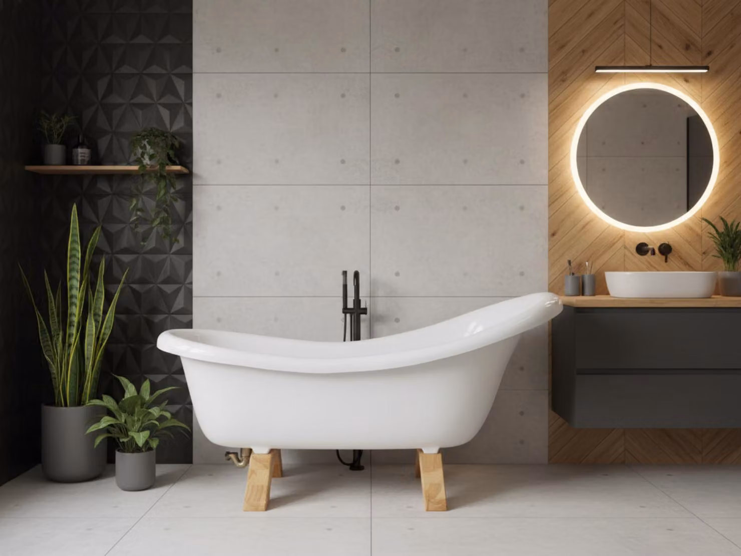 Vasca da bagno freestanding in stile retrò Ludwik, 170 cm, bianca — Gambe in legno massello