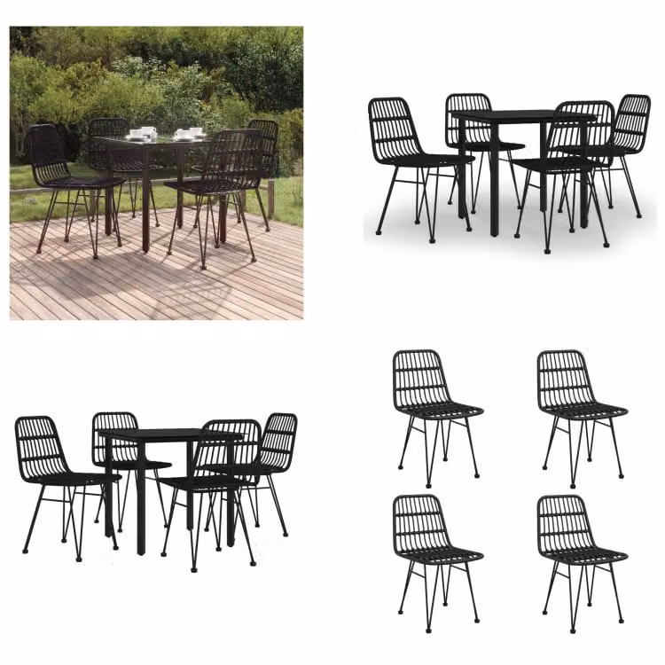vidaXL Set da pranzo da giardino 5 pezzi in polirattan nero - Set da pranzo da giardino - Set da pranzo da terrazza - Set da pranzo da esterno