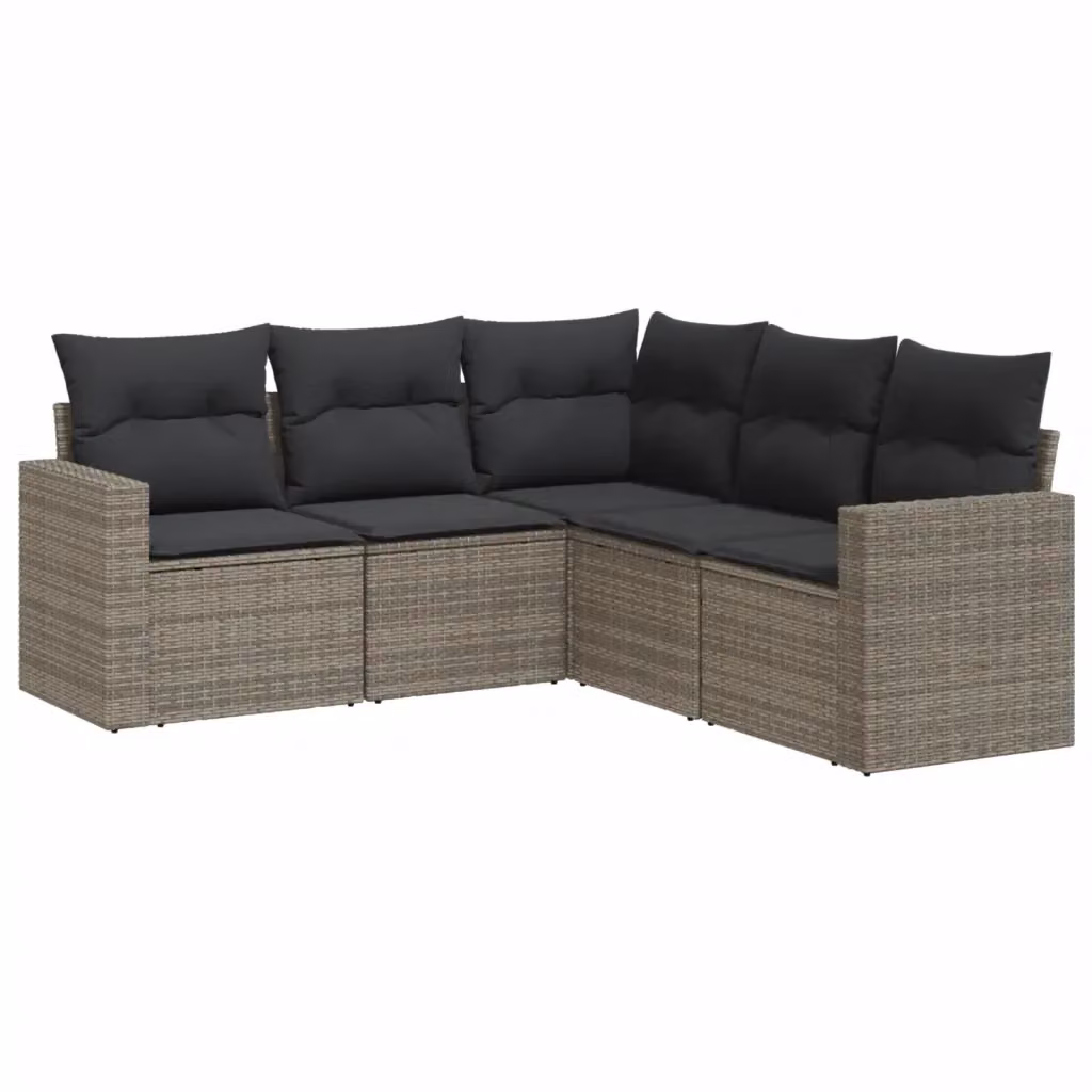 vidaXL Set Divano da Giardino a L 5 pz in Polyrattan Grigio con Cuscini Imbottiti e Coperture Rimosse – 2