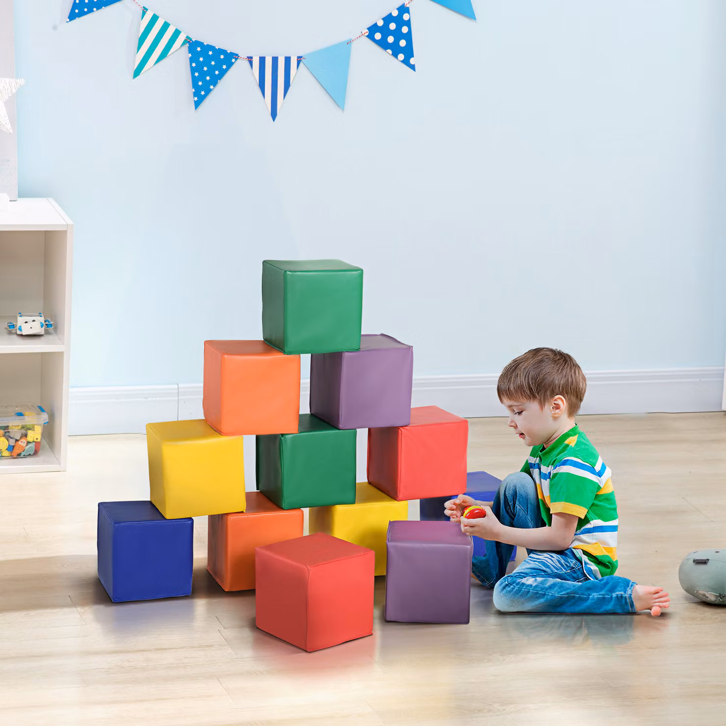 Set di 12 cubi morbidi in schiuma HOMCOM per gioco educativo e creativo, Multicolore, L/P/H: 20 x 20 x 20 cm – 2