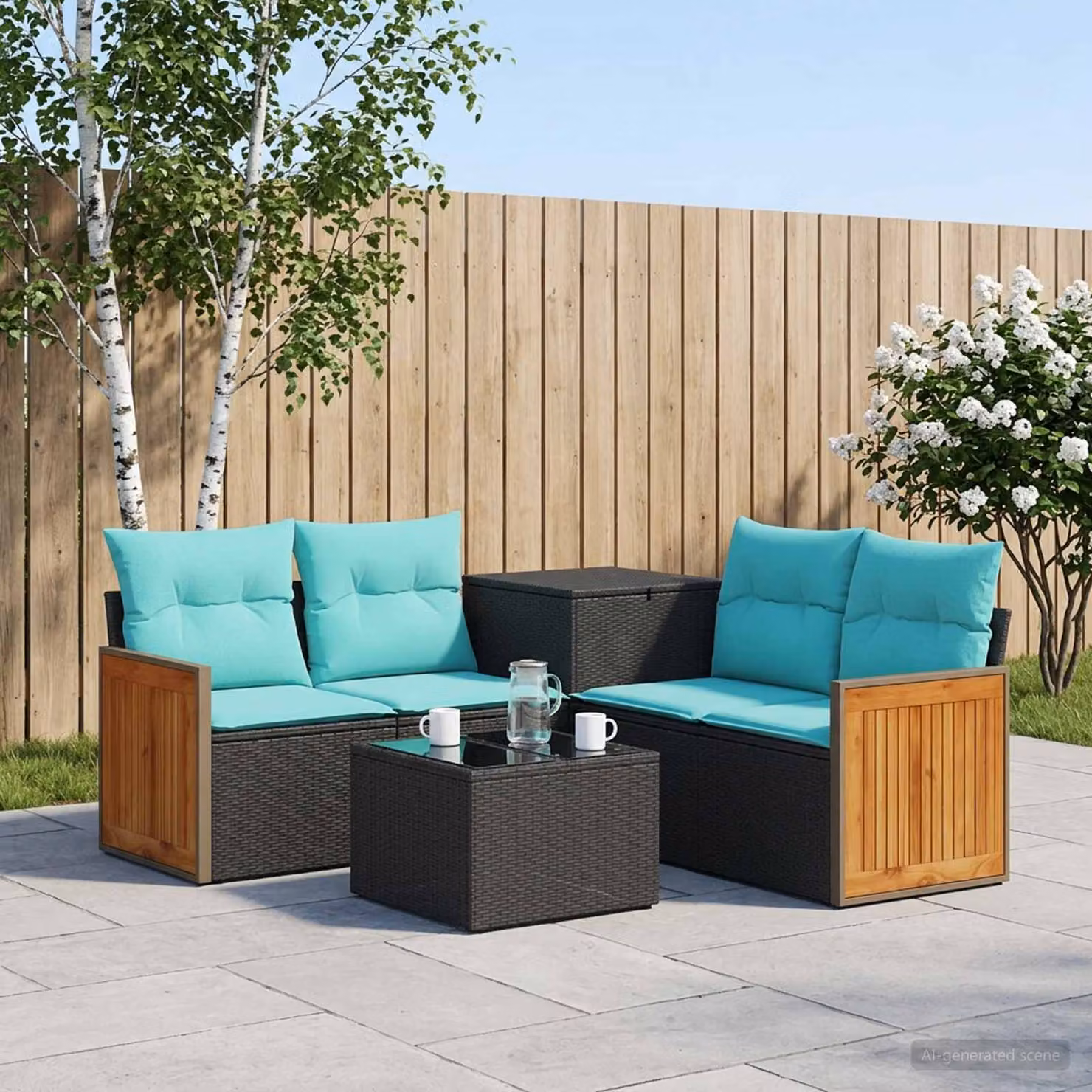 vidaXL Set di divani 6 pz Nero e Blu 55 x 55 x 37 cm