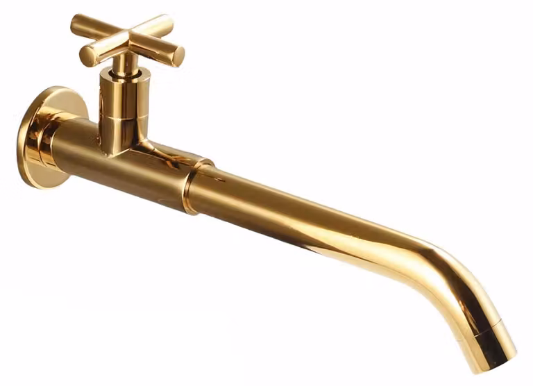 Rubinetto per acqua fredda da parete, finitura oro, 26 cm, in ottone, girevole a 360°