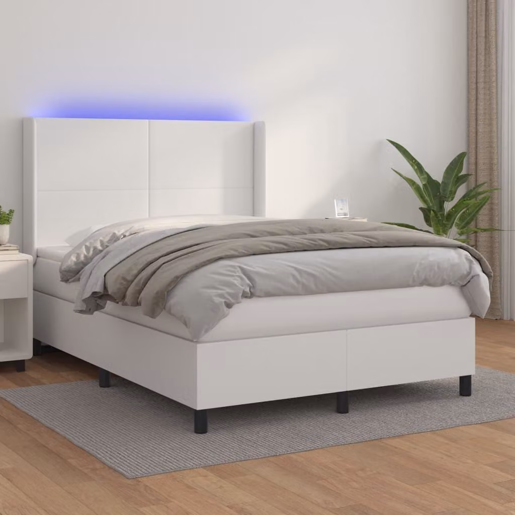 The Living Store Letto a molle con materasso e LED bianco 140x200 cm in ecopelle