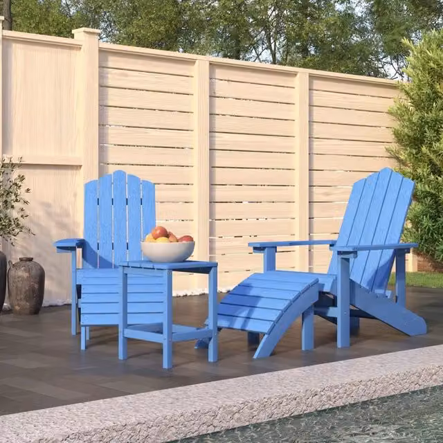 Sedie Giardino Poggiapiedi e Tavolo Adirondack HDPE Blu Acqua 3095715