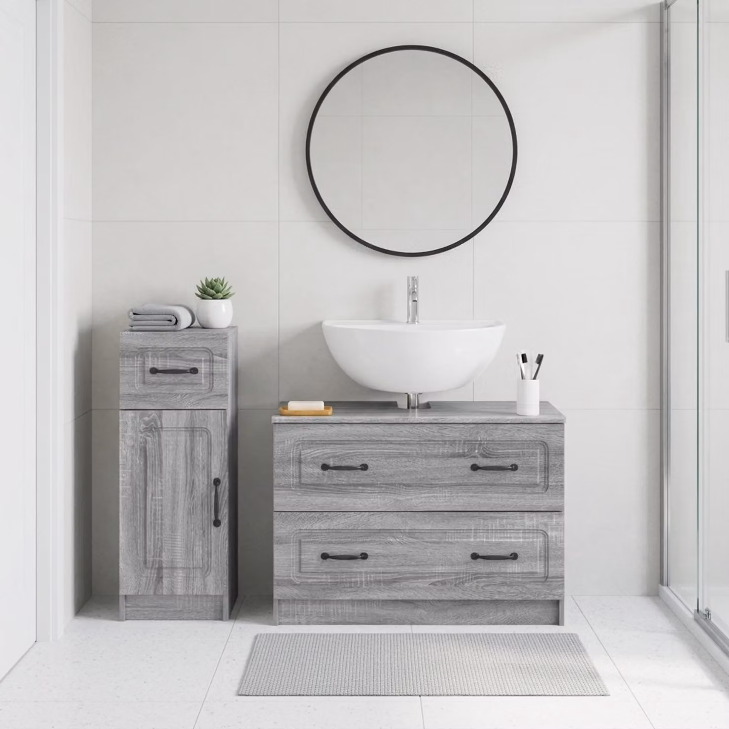 Set di mobili da bagno vidaXL UTRECHT composto da 2 pezzi, mobile lavabo e mobile contenitore, colore grigio Sonoma