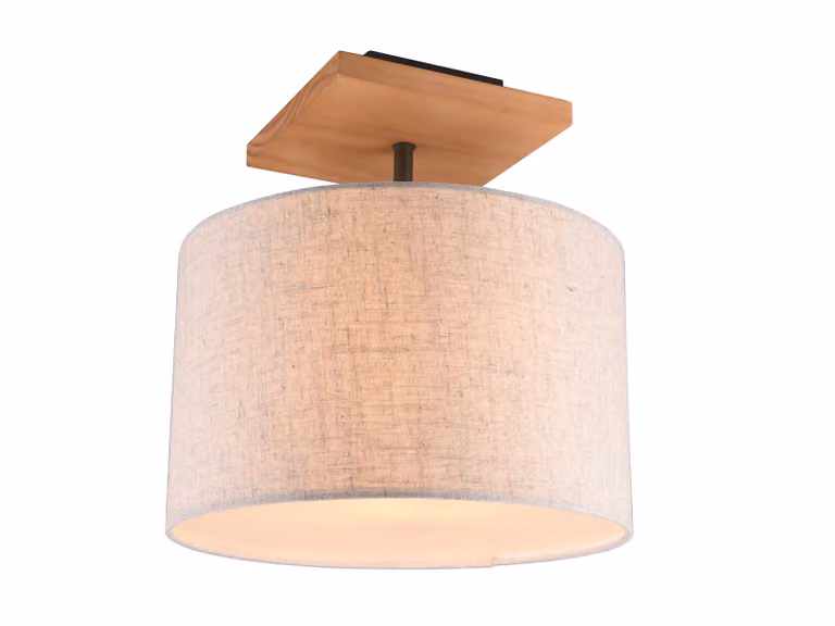 Lampada da soffitto ELMAU in legno chiaro, bianco e beige, 1xE27x60W, tessuto, dimensioni: 36,5x35x35 cm, IP20, Trio