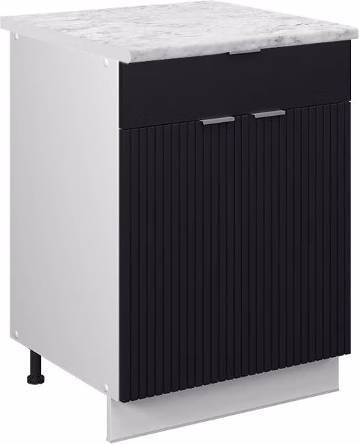 Mobiletto base per cucina Fame-Line Nero rigato/Bianco 60 cm con cassetto, PL Marmo Vicco