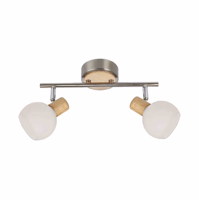 Plafoniera TONG 2xE14/25W, nichel satinato/legno chiaro/bianco L: 420, L: 100, H: 170, attacco E14, dimmerabile