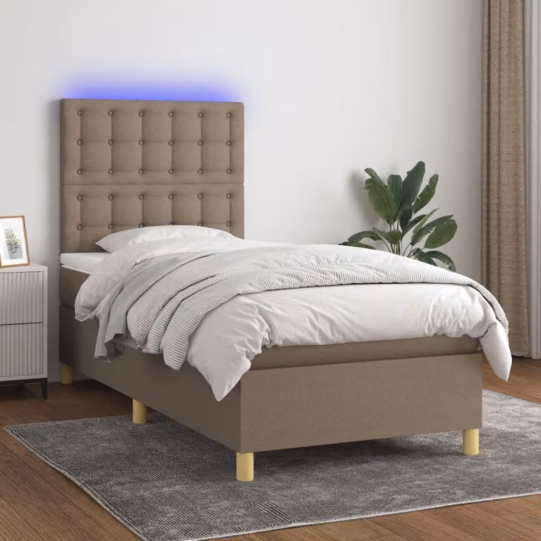The Living Store Letto a molle insacchettate con materasso e tessuto LED Taupe 90x190 cm
