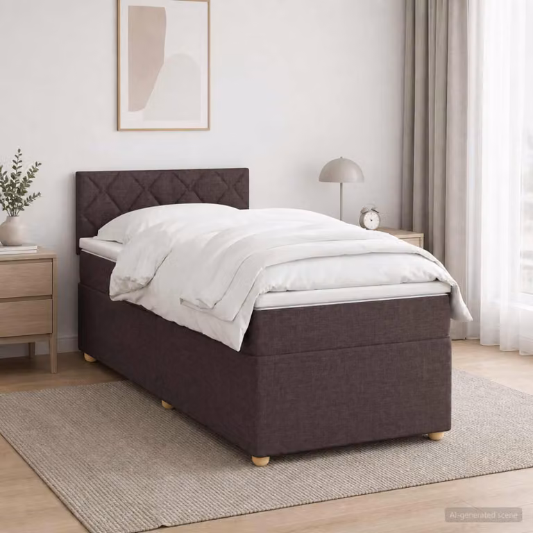 Letto box spring ibrido vidaXL con materasso a molle insacchettate e illuminazione sottostante, Marrone, L/P: 90 x 200 cm