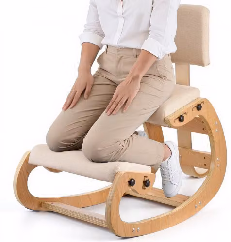 Sedia Ergonomica da Ginocchio VEVOR Beige con Schienale in Legno e Cuscino in Schiuma per Ufficio e Casa