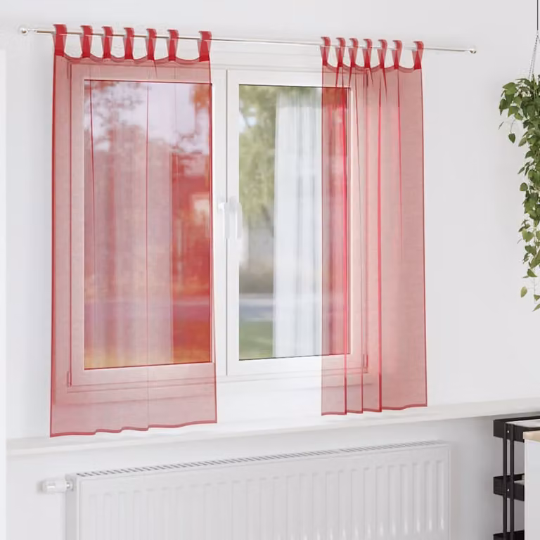 Set di 2 tende semitrasparenti in voile vidaXL, colore rosso, L 140 cm x H 140 cm